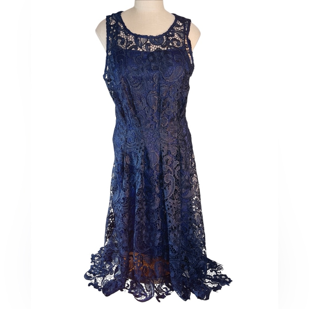 Eva by Eva Franco Samantha Lace Midi Length Handkerchief Hem Dress Wedding Guest